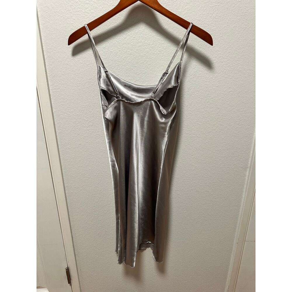 BEBE Silver Cowl Neck Slip Mini Dress Spaghetti Straps, Size Small - Picture 3 of 7